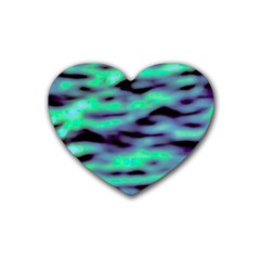 Green  Waves Abstract Series No6 Rubber Heart Coaster (4 Pack) by DimitriosArt