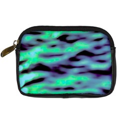 Green  Waves Abstract Series No6 Digital Camera Leather Case by DimitriosArt