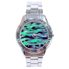 Green  Waves Abstract Series No6 Stainless Steel Analogue Watch by DimitriosArt