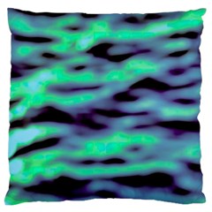 Green  Waves Abstract Series No6 Large Cushion Case (two Sides) by DimitriosArt