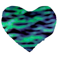 Green  Waves Abstract Series No6 Large 19  Premium Heart Shape Cushions by DimitriosArt