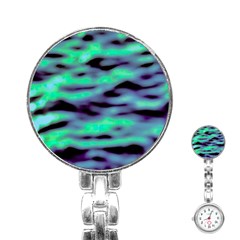 Green  Waves Abstract Series No6 Stainless Steel Nurses Watch by DimitriosArt