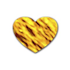 Yellow  Waves Abstract Series No8 Rubber Heart Coaster (4 Pack) by DimitriosArt