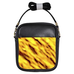 Yellow  Waves Abstract Series No8 Girls Sling Bag by DimitriosArt