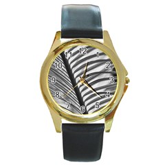 Cycas Leaf The Shadows Round Gold Metal Watch by DimitriosArt