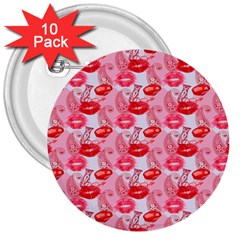 Rose Lips 3  Buttons (10 Pack)  by Sparkle