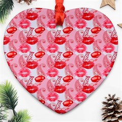 Rose Lips Heart Ornament (two Sides) by Sparkle