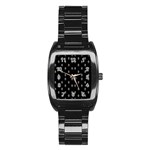 Black And White Sketchy Man Portrait Pattern Stainless Steel Barrel Watch Front