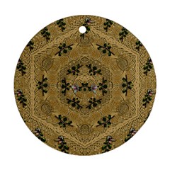 Wood Art With Beautiful Flowers And Leaves Mandala Ornament (Round)