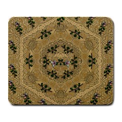 Wood Art With Beautiful Flowers And Leaves Mandala Large Mousepads