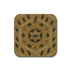 Wood Art With Beautiful Flowers And Leaves Mandala Rubber Coaster (Square)