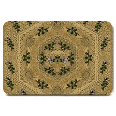 Wood Art With Beautiful Flowers And Leaves Mandala Large Doormat 