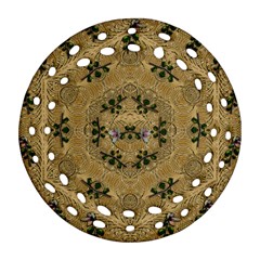 Wood Art With Beautiful Flowers And Leaves Mandala Round Filigree Ornament (Two Sides)