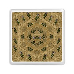 Wood Art With Beautiful Flowers And Leaves Mandala Memory Card Reader (Square)