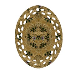 Wood Art With Beautiful Flowers And Leaves Mandala Oval Filigree Ornament (Two Sides)