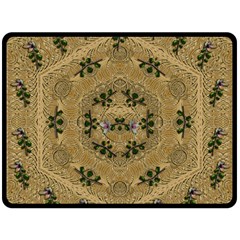 Wood Art With Beautiful Flowers And Leaves Mandala Double Sided Fleece Blanket (Large) 