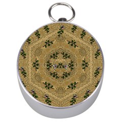 Wood Art With Beautiful Flowers And Leaves Mandala Silver Compasses