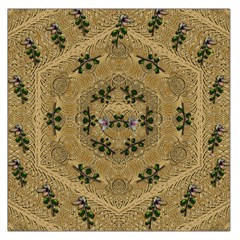 Wood Art With Beautiful Flowers And Leaves Mandala Large Satin Scarf (Square)