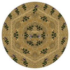 Wood Art With Beautiful Flowers And Leaves Mandala Round Trivet