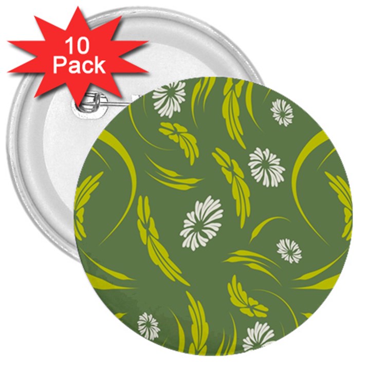 Folk flowers print Floral pattern Ethnic art 3  Buttons (10 pack) 