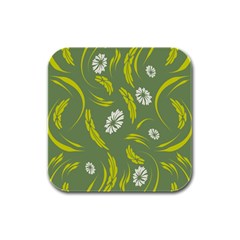 Folk Flowers Print Floral Pattern Ethnic Art Rubber Square Coaster (4 Pack) by Eskimos