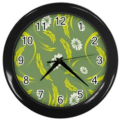 Folk Flowers Print Floral Pattern Ethnic Art Wall Clock (black) by Eskimos