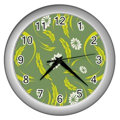 Folk Flowers Print Floral Pattern Ethnic Art Wall Clock (silver) by Eskimos