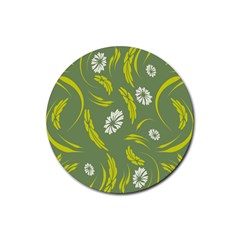 Folk Flowers Print Floral Pattern Ethnic Art Rubber Round Coaster (4 Pack) by Eskimos