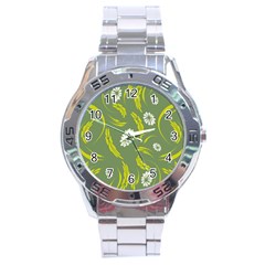 Folk Flowers Print Floral Pattern Ethnic Art Stainless Steel Analogue Watch by Eskimos