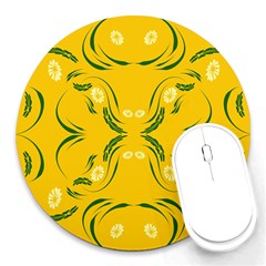 Floral Folk Damask Pattern Fantasy Flowers Floral Geometric Fantasy Round Mousepads by Eskimos