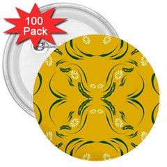 Floral Folk Damask Pattern Fantasy Flowers Floral Geometric Fantasy 3  Buttons (100 Pack)  by Eskimos