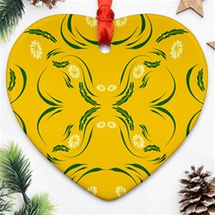 Floral Folk Damask Pattern Fantasy Flowers Floral Geometric Fantasy Heart Ornament (two Sides) by Eskimos