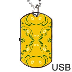 Floral Folk Damask Pattern Fantasy Flowers Floral Geometric Fantasy Dog Tag Usb Flash (two Sides) by Eskimos