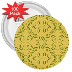 Floral Folk Damask Pattern Fantasy Flowers Floral Geometric Fantasy 3  Buttons (100 Pack)  by Eskimos