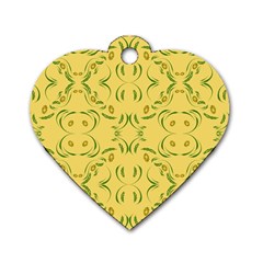 Floral Folk Damask Pattern Fantasy Flowers Floral Geometric Fantasy Dog Tag Heart (two Sides) by Eskimos