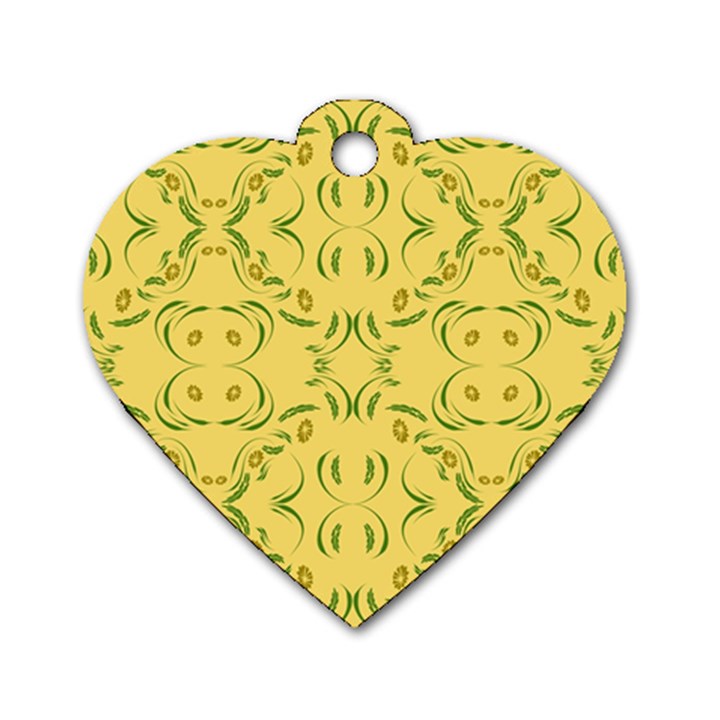 Floral folk damask pattern Fantasy flowers Floral geometric fantasy Dog Tag Heart (Two Sides)