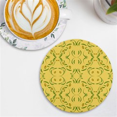 Floral Folk Damask Pattern Fantasy Flowers Floral Geometric Fantasy Uv Print Round Tile Coaster by Eskimos