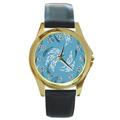 Folk Flowers Print Floral Pattern Ethnic Art Round Gold Metal Watch by Eskimos