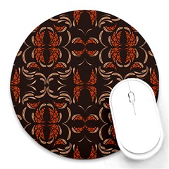 Floral Folk Damask Pattern Fantasy Flowers Floral Geometric Fantasy Round Mousepads by Eskimos