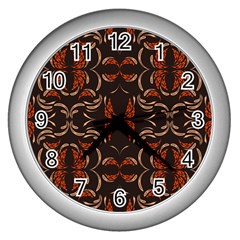 Floral Folk Damask Pattern Fantasy Flowers Floral Geometric Fantasy Wall Clock (silver) by Eskimos