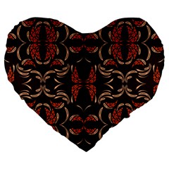 Floral Folk Damask Pattern Fantasy Flowers Floral Geometric Fantasy Large 19  Premium Heart Shape Cushions by Eskimos