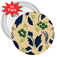 Folk Flowers Print Floral Pattern Ethnic Art 3  Buttons (10 Pack)  by Eskimos