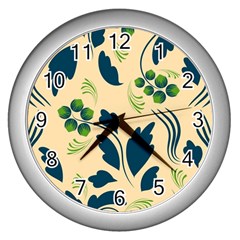 Folk Flowers Print Floral Pattern Ethnic Art Wall Clock (silver) by Eskimos