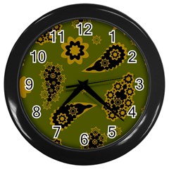 Floral Pattern Paisley Style Paisley Print  Doodle Background Wall Clock (black) by Eskimos