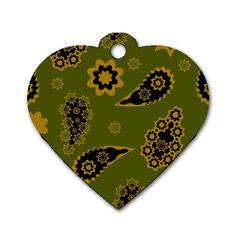 Floral Pattern Paisley Style Paisley Print  Doodle Background Dog Tag Heart (two Sides) by Eskimos