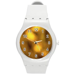 Orange Vibrant Abstract Round Plastic Sport Watch (m) by DimitriosArt