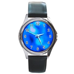 Blue Vibrant Abstract Round Metal Watch by DimitriosArt