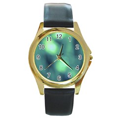 Green Vibrant Abstract Round Gold Metal Watch by DimitriosArt