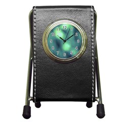 Green Vibrant Abstract Pen Holder Desk Clock by DimitriosArt