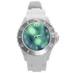 Green Vibrant Abstract Round Plastic Sport Watch (l) by DimitriosArt